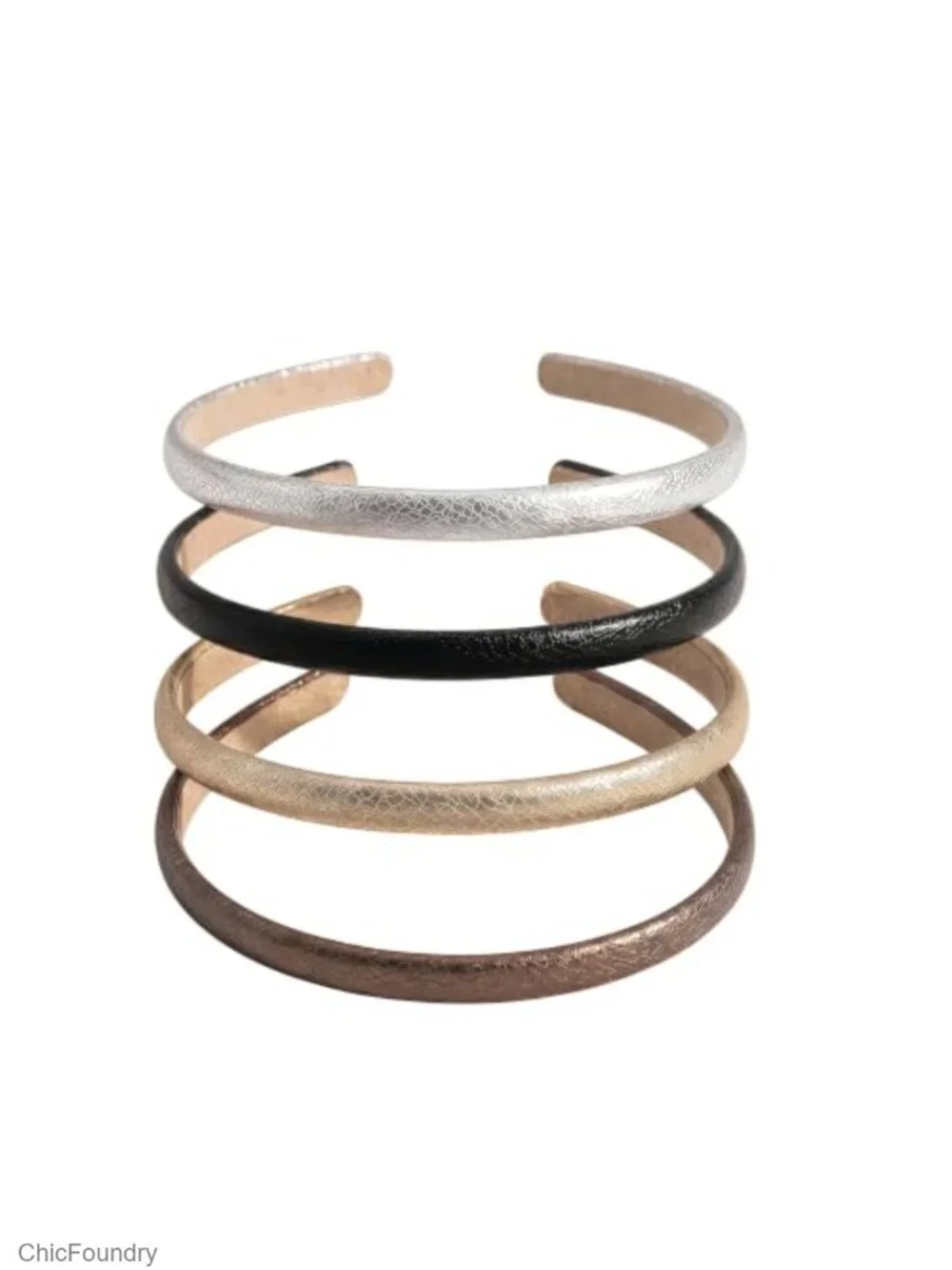 Set of 4 Thin Metallic Faux Leather Headbands for Women Girls